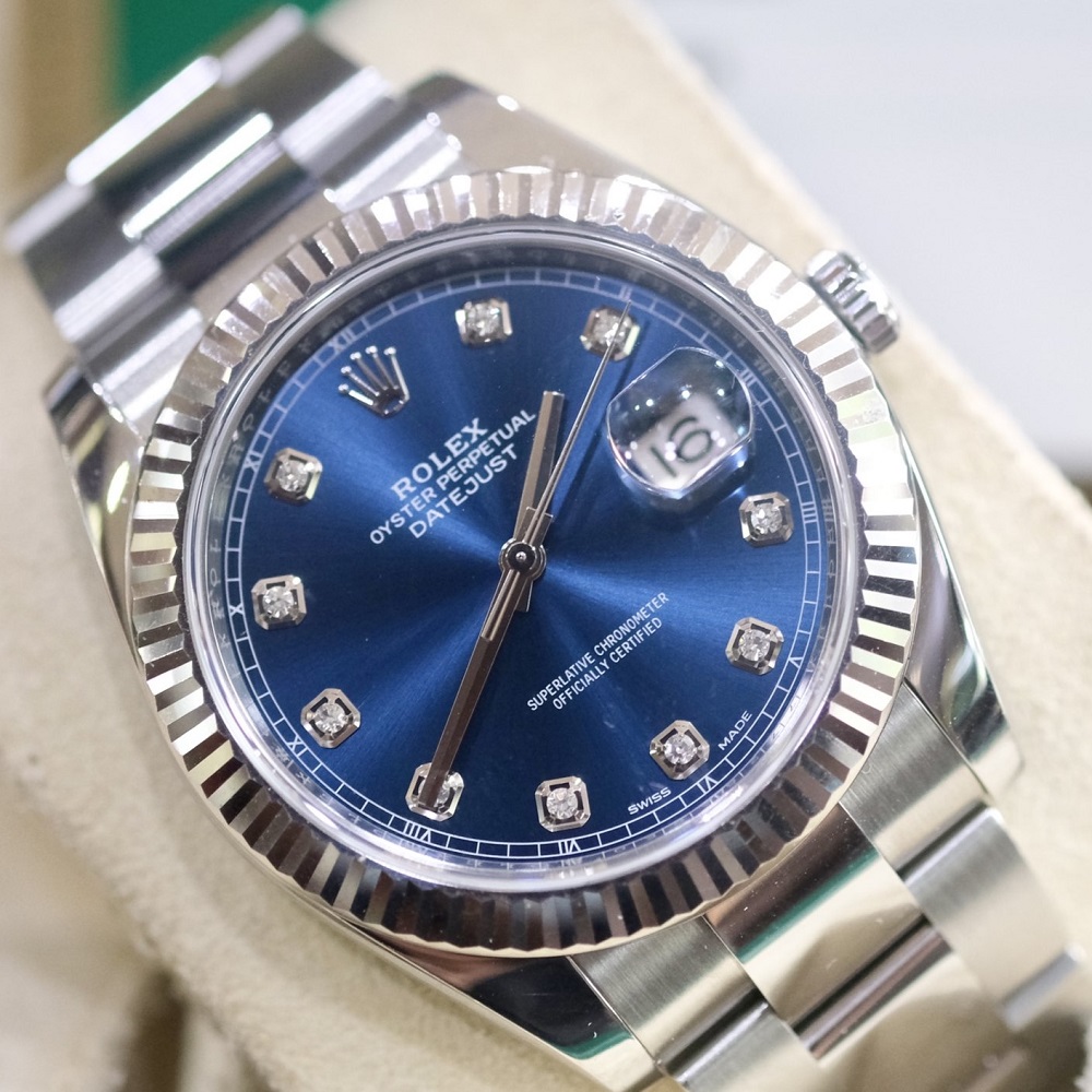 Đồng hồ Rolex DateJust 126334 mặt xanh Cọc hạt kim cương Size 41