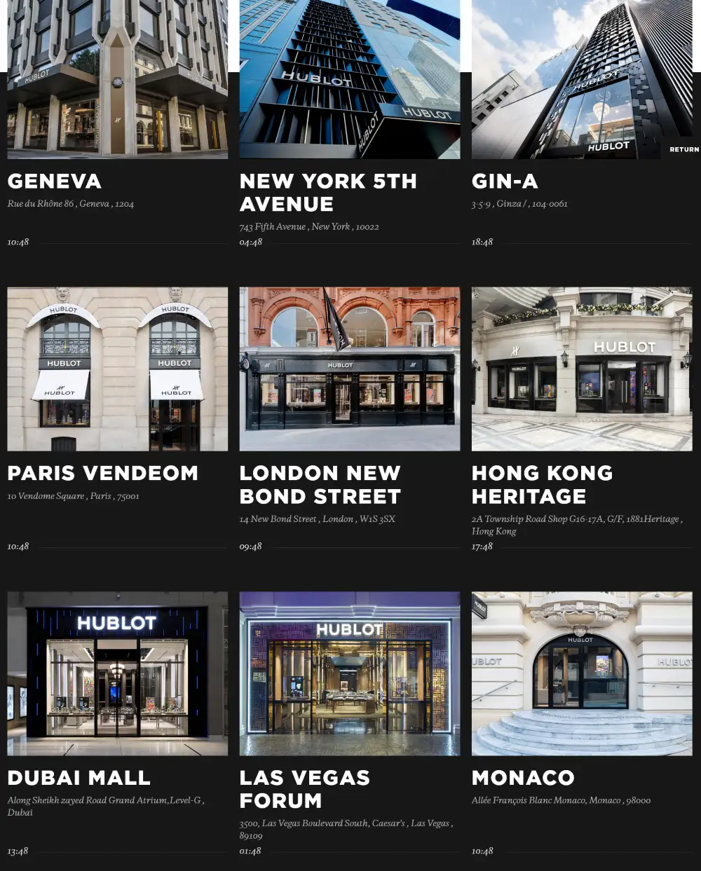Mạng lưới cửa hàng Hublot toàn cầu