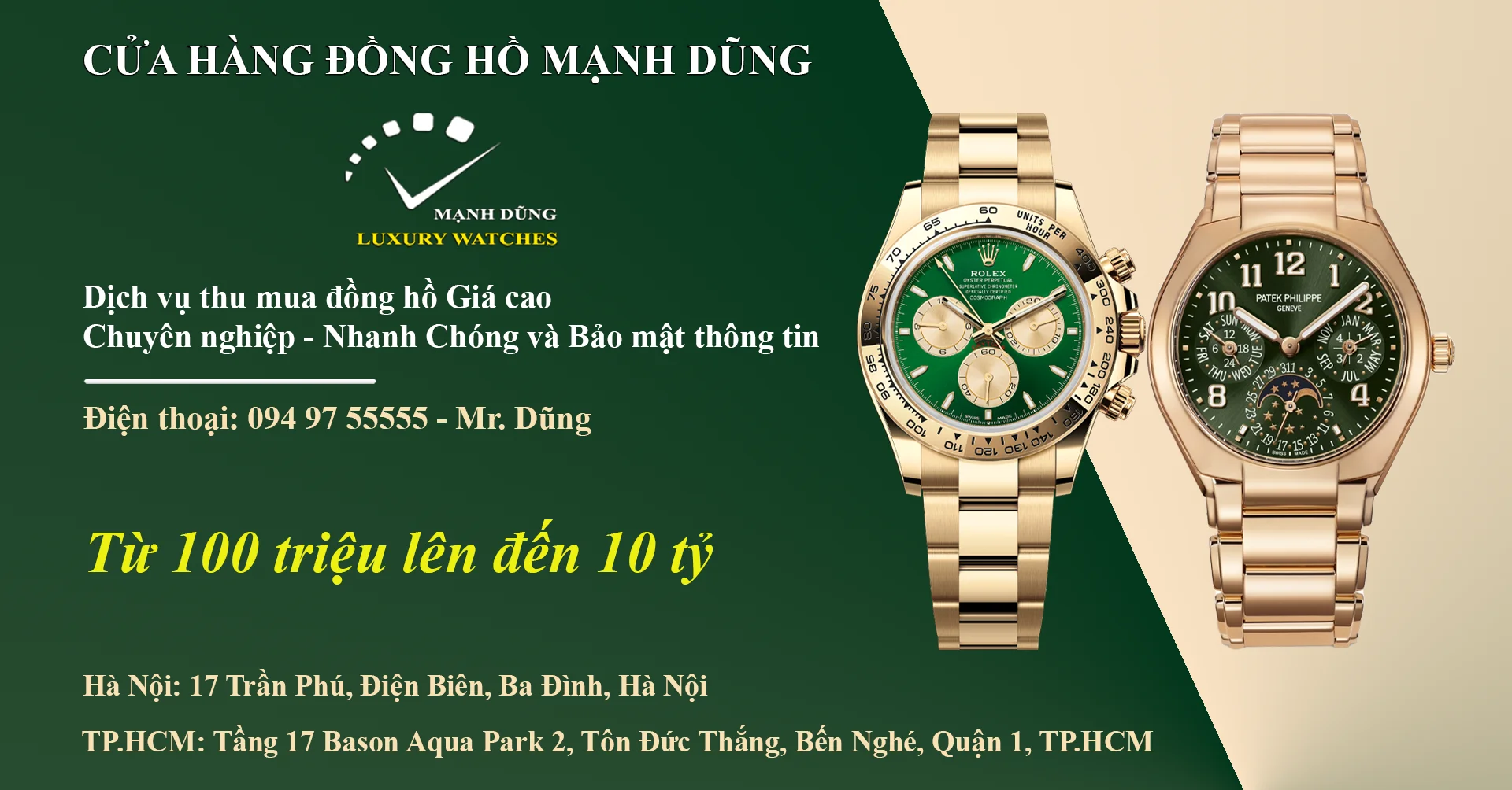 Cửa hàng đồng hồ Mạnh Dũng - Địa chỉ thu mua đồng hồ Uy tín & Chuyên nghiệp